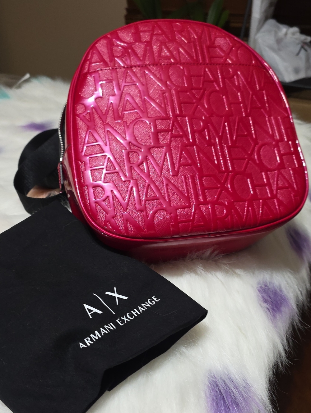 Authentic Armani Exchange Patent Red Embossed Bagpack